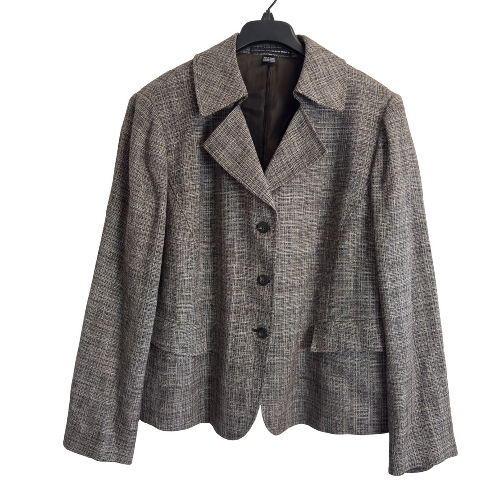 Linda Allard Ellen Tracy Brown Linen Cotton Blazer Jacket Womens Size 24